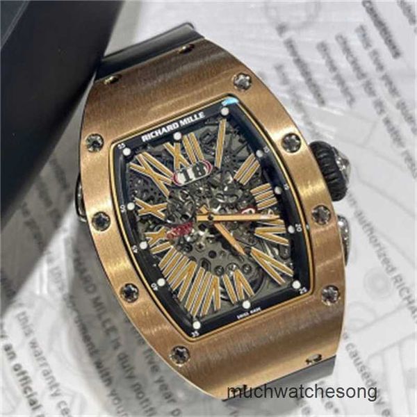 Mens Swiss Luxury Watches Richardmills Watch Mechanical Watch Cronógrafo Watch Series feminino RM037 Máquinas automáticas 18K Rose Gold Watch Second Hand Watch RM03 LJE8