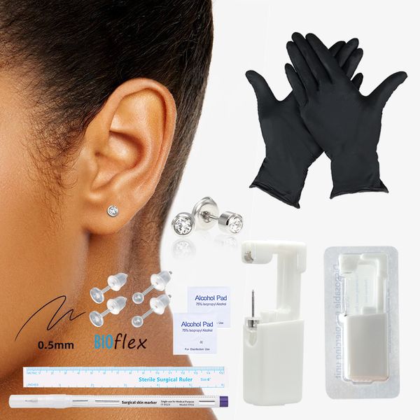 Einweg -Ohr -Piercer -Kit mit Ohrringen Sterile Selbstläppchen Piercings Waffenmaschine Hypoallergen sicher für Frauen Mädchen Baby Männer