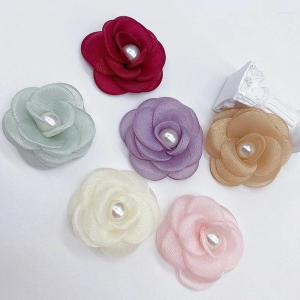 Fiori decorativi 10pcs/lotto da 6 cm perle center 3d organza garza per capelli rosa accessori fai -da -te abiti abiti da ragazza