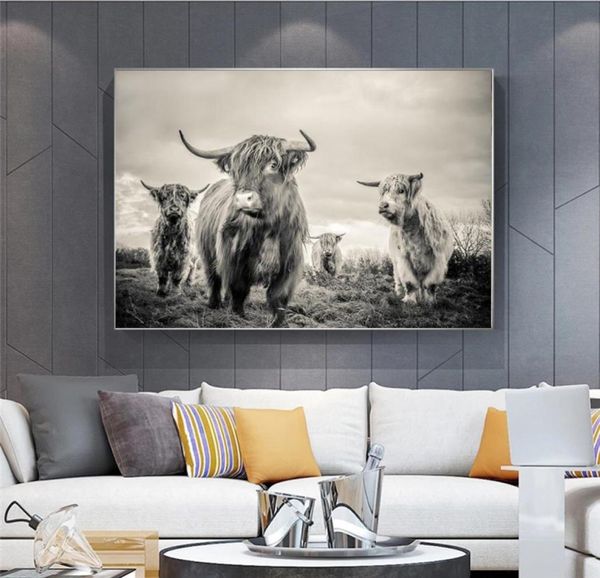 Poster di mucca dell'Highland Canvas Art Animal Poster and Stamts Cattle Painting Wall Art Nordic Decoration Picture Wall per soggiorno 9748185