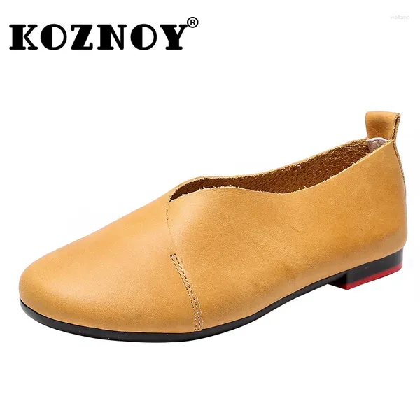 Lässige Schuhe Koznoy 1cm Flats Loafer Weichsoled Soled Cow Echtes Leder Sommer Großgröße Frauen Gute Dämpfung Flexibler gemütliches Leichtgewicht