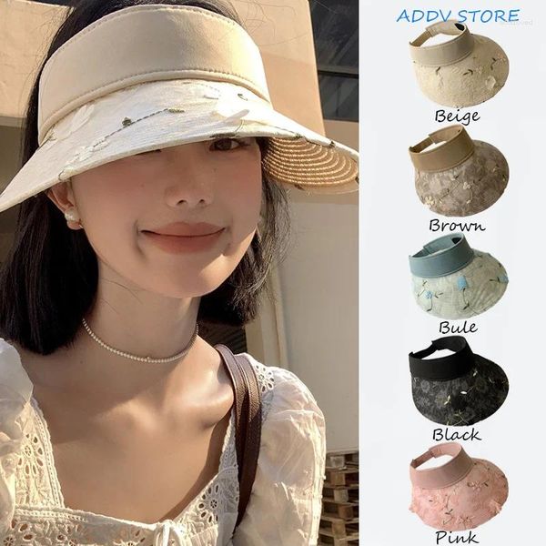 Berretti in stile cinese Sweet Solid Blossoms Ramessing Pagning Caps Employ Woman Summertime Grande Brim Sand Beach Holiday Sun Cappelli da sole