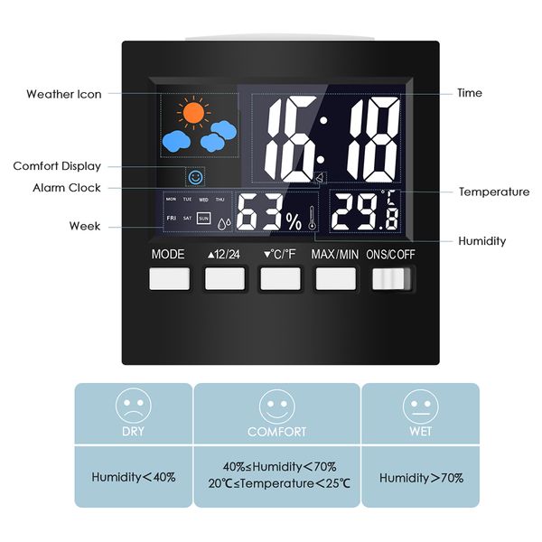 LCD Wecker Thermometer Hygrometer Elektronische digitale Temperatur Wetterbatterie betriebener Tischdekor Kalender