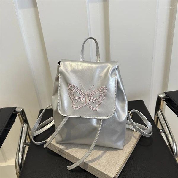 Школьные сумки женщины бабочка винтажная версия рюкзака Студент Слушае мягкое серебро для девочек кожаная дизайнерская портативная туристическая сумка