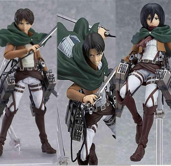 Angriff auf die Titan -Zahlen Eren Mikasa Ackerman Levi PVC Action Figur Jaeger Eren Ackerman Anime Figma 203 207 213 Abbildung X05036250161