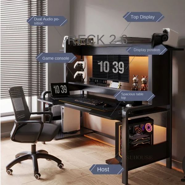 Nordic Wooden Computer Desks Home Office Furniture Tabella di scrittura Studente Destina Integrata Bookshelf Simple Desktop Gaming Desk