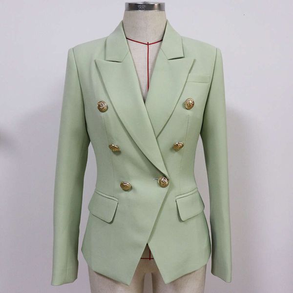 Frauenjacken trendige Farbe Avocado Green Jacke mit Metall Löwenkopfschnalle Doppelbafen schlanker Anzug