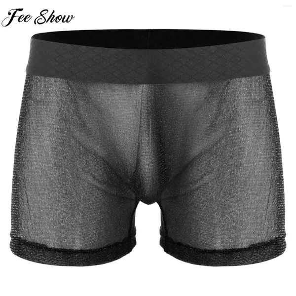Underpants Men Sexy Sexy trasparente boxer shorts shiny elashy brief mutande club per le performance da notte.