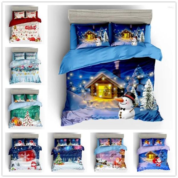 Set di biancheria da letto 3d Merry Christmas Concitore di bambini a doppia dimensione regalo bianco Snowman Well Duver Cover Babbo Natale