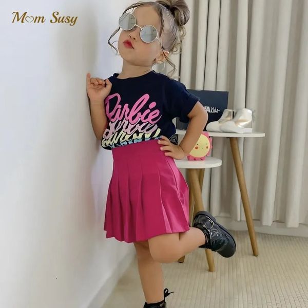 Moda Baby Girl Pleated Salia infantil infantil saia de cor sólida Cantura alta Roupos de bebê Party dança 1-10y 240329