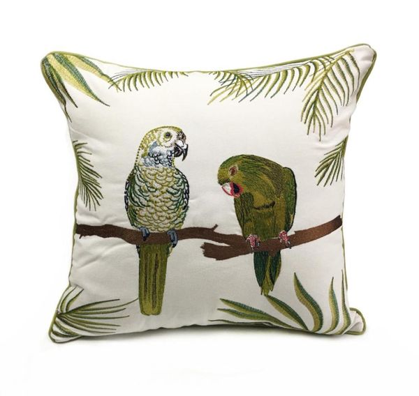 Deluxe bordado papagaio de planta travesseiro capa de almofada capa de almofada de almofada de tela em casa travesseiro decorativo 18x18quot SEL6192793