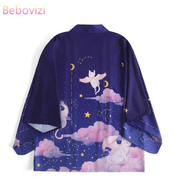 2022 NUOVI gatti di kawaii viola sciolto stampare giapponese streetwear cardigan da donna harajuku haori kimono cosplay camicetta top yukata1168630