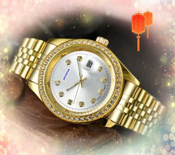 Хип -хоп Iced Out мужчины Женщины дизайнерские часы с полным бриллиантом кольцо точка кварцевая батарея розовое золото серебряный календарь пятна стальная полоса часы reelogio masculino
