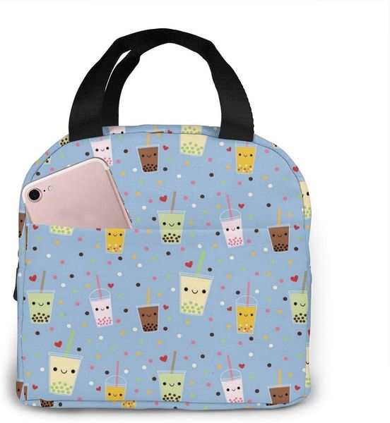 Happy Boba Bubble Tea Lunchtasche für Picknick -Beutel Thermalkühler Tasche Bento Mahlzeit Vorbereitung süße Tasche Big Leckfest Weiche Bags Lunchbox