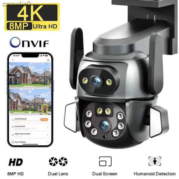 IP Kameralar 4K 8MP WiFi Pan Tilt Kamera Çift Ekran 8mm Çift Ekran AI İnsan Otomatik İzleme CCTV Güvenlik Akıllı IP66 Su geçirmez Monitoringc240412