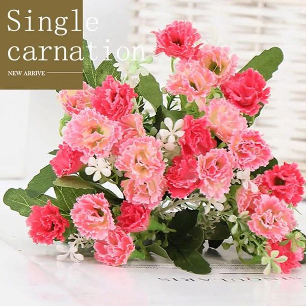 Flores decorativas Blooms artificiais de alta qualidade Carnation Silk Flower Bouquets para o casamento de decoração de casamentos no dia dos namorados