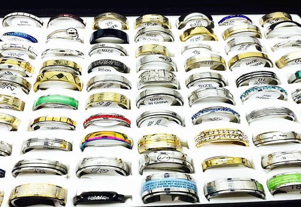 Lotes integrais a granel 100pcs Mulheres anéis Conjunto de aço inoxidável Caso de ouro Black Ring Black Men Jewelry Gift Ward Party Drops2770383