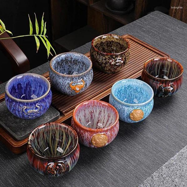 Cups Saucers Vintage Multicoly Tea Tasse Kiln Keramik Teetasse Retro handgefertigt Temmoku Glaze Teaset Home Bowl Master