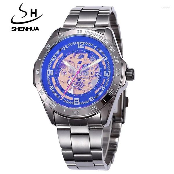 Нарученные часы бренд Shenhua Skeleton Mechanical Watches Men Fashion Steampunk Автоматические самостоятельные запясть