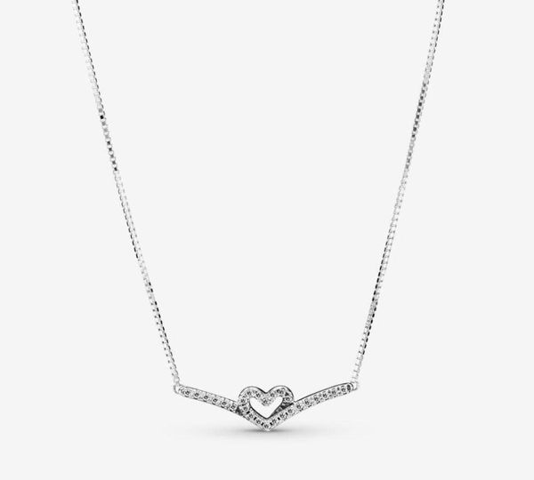 Designer Jewelry 925 Silver Collana Cuore Ciondolo Fit P Sparkling Wishbone Heart Collier Love Collane European Style Charms Bead Murano3806842
