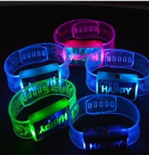 Светодиодная восторга Happy Word Sworking Bristband Glow Bangles Bands Jelly Bracelets 80S 80039s Fancy Dress Fare Partors Favors Presents 8204898