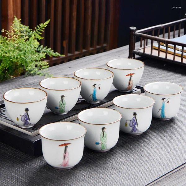 Tassen Untertassen Keramik High-End Hand bemalt Ladies Tee Tasse Weiße Porzellan handgefertigtes Wasserbecher-Büro Teetasse Getränkware