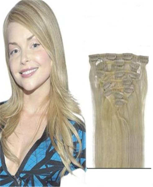 1622 polegadas de cabelo loiro de cabelo liso Inseça o clipe de cabelo humano em extensões Remi Cutícula completa Hair3164711