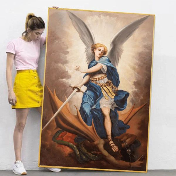 I poster di Holy Arcangel Michael Stampano Canva Vintage Devil Painting Art Classic Religious Angel Pictures Room Decor Home Decor