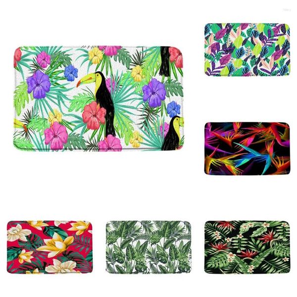 Badmatten Toucan Aquarell Blumenblätter Matte für Badewanne nicht-silp farbenfrohe Pflanzenblumenlandschaft Badezimmer Teppich Teppich