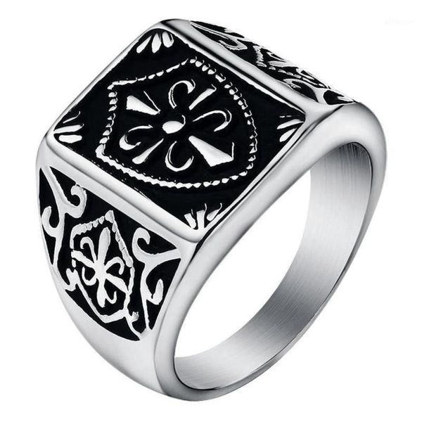 Модный золотой цвет Fleur de Lis Shield Ring Men's Silver-Color Crest Signet Кольцо из нержавеющей стали Biker Size Размер 7-1414502862