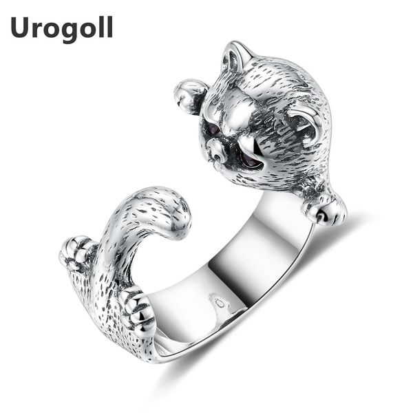 Женщины моды 925 Серебряные кольца серебряные кольца женская кошка в форме винтаж милый стиль ювелирные изделия 240412