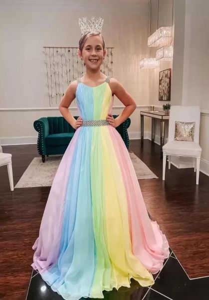 Rainbow Chiffon bambina abiti da concorso 2022 Abito da ballo da ballo di strascette da ragazza con cerniera Vernella con manica ALINE LUNGO LUNGO PAR2809582