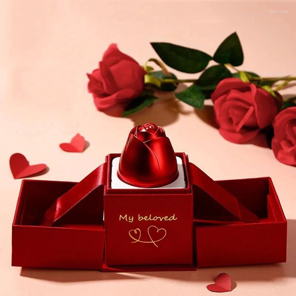 Bolsas de jóias Levantamento Rose Gift Box Colar Ring Display For Women Girlfriend Aniversário de Natal Valentine Gifts 2024 Em acessórios