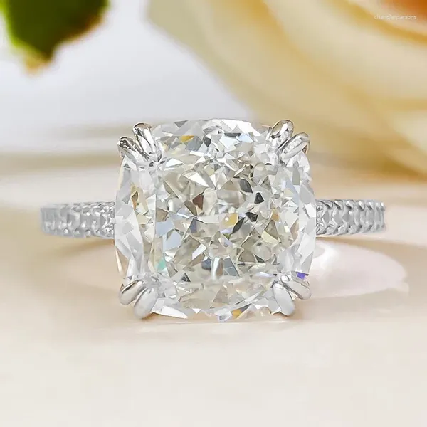 Anelli a grappolo taglio cuscino taglio da 10 mm anello di diamanti moissanite reale 925 sterling argento feste da sposa per donne che mascheravano gioielli