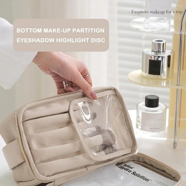 Stume da stoccaggio sacchetto per trucco di grande capacità per donne in pelle per viaggiare in pelle trucco cosmetico custodia da bagno femmina kit box box p4d0