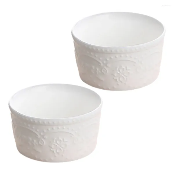 Geschirrsets 2 Stcs Mini Backpfannen Souffle Bowl Küche gedämpfter Ei Dessert Schimmel Salat Kleine weiß hitzebeständige Zubehörkind