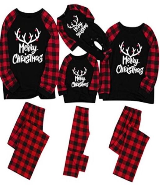 Pijama de pijamas de feliz correspondência para homens de Natal para homens homens crianças bebês PJS Red Plaid Reindeer Loungewear HH933238823455