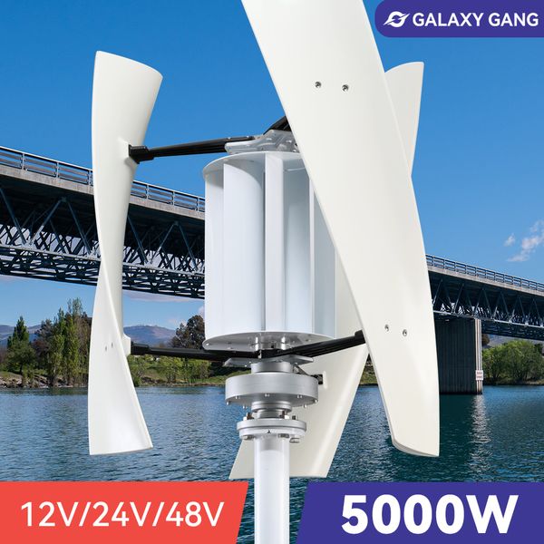 Power de turbina eólica de 5kW 5000W 48V 24V 12V 3 Lâmina Eixo vertical Gerador Maglev Permanente PV com MPPT Controlador de carga HomeUse