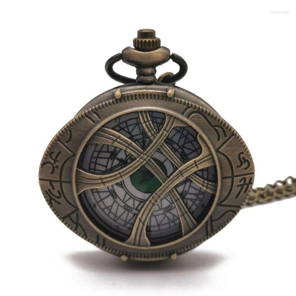 Relógios de bolso relógios antigos de bronze/olho dourado de gamotto redonda forma steampunk quartzo relógio de colar de colar para homens para homens mulheres