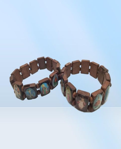 Bracciale santi Gesù santi Maria di legno Braccialetti santo braccialetti Rosario Gioielli cattolici elastici religiosi cristiani 468 Z27545280