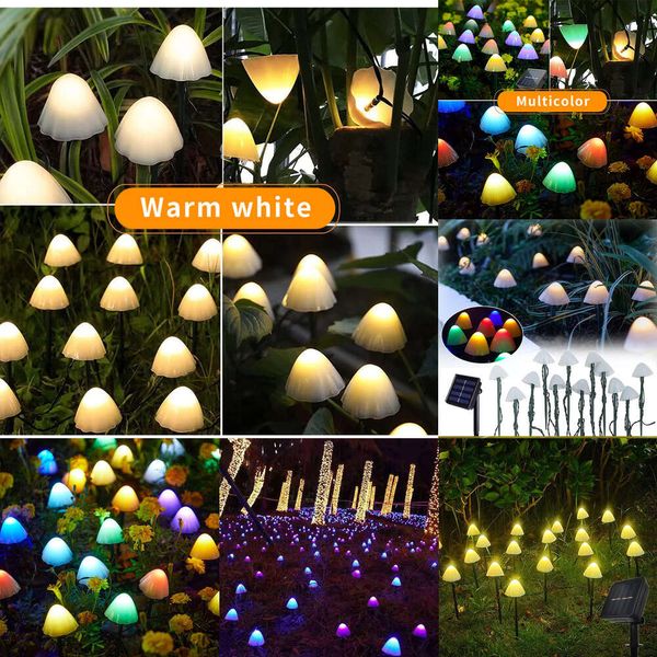 Nuove luci a spago a led solare percorso fata prato lampada da funghi lampada da funghi giardino natalizio giardino patio ghirlanda decorazione