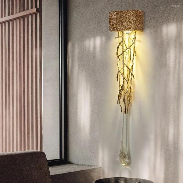 Wandlampe Vintage Crystal Room Dekor Gold Luxus Wasser Drop Glas Nachtleuchte Innenbeleuchtung für Schlafzimmer
