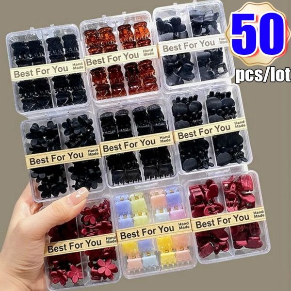 10/50pcs mini doce cor de cabelo feminino feminino plástico plástico preto marrom rabinho de rabo de cabelo barrettes acessórios de grampo de cabelo de cabelo