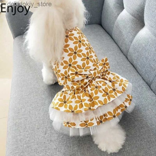 Собачья одежда Pet Futingmin Summer Cat Do Princess Платье синее желтое лоскутное отверстие Auze платье для маленького среднего dos futuin a1209 L49