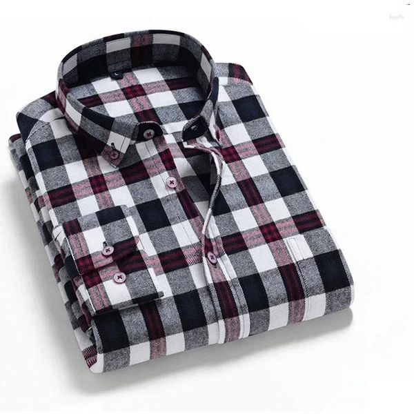 Camisas casuais masculinas jovens camisas de casaco coreano de alta qualidade algodão manta de lã de mangas compridas