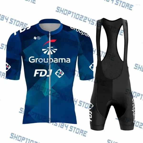 Racing sets 2024 FDJ Pro Team Cycling Jersey Summer Mountain Bike Bike Bicycle Round Round Shirt