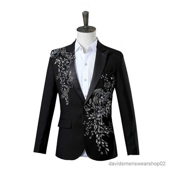 Ternos masculinos Blazers elegantes Apliques de duas peças Mens para banquete de casamento Host Dança Prom Christmas Costume Men Blazer Style Chinese Style