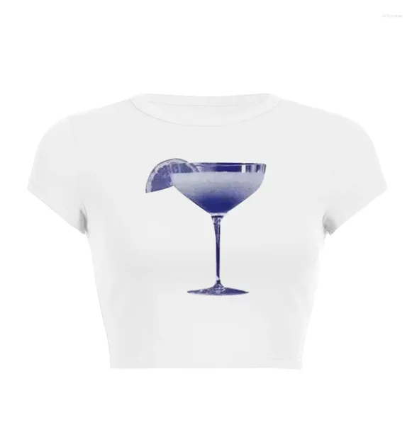 Frauen T-Shirts Y2K Vintage Goblet Grafik weiße Ernte Tops Kurzarm Grunge Baby Tees Freizeit Ästhetik T-Shirt 2024 Sexy Kleidung Emo