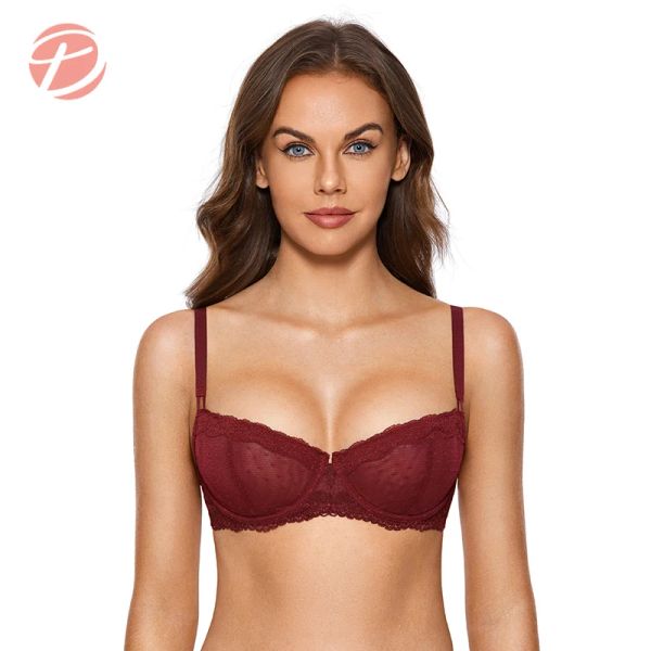 Sweatshirts Dobreva Mesh Seksi Dantel Bralette Sütyen Kadınlar Balconette Linewe Breire Push Up Demi Şeffaf Sütyen Plus Boyut