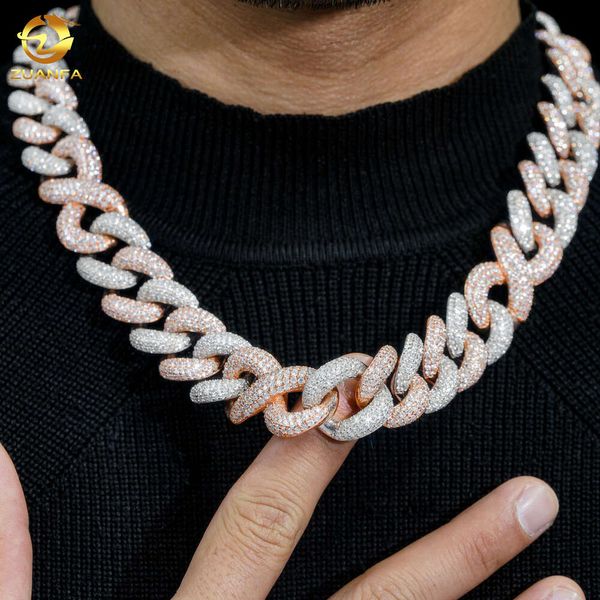 D VVs Pass Teste de diamante Miami Moissanite Chain Link Chain 20mm 925sterling Silver Fashion Mixcolor Moissanite Bracelet Men Chain